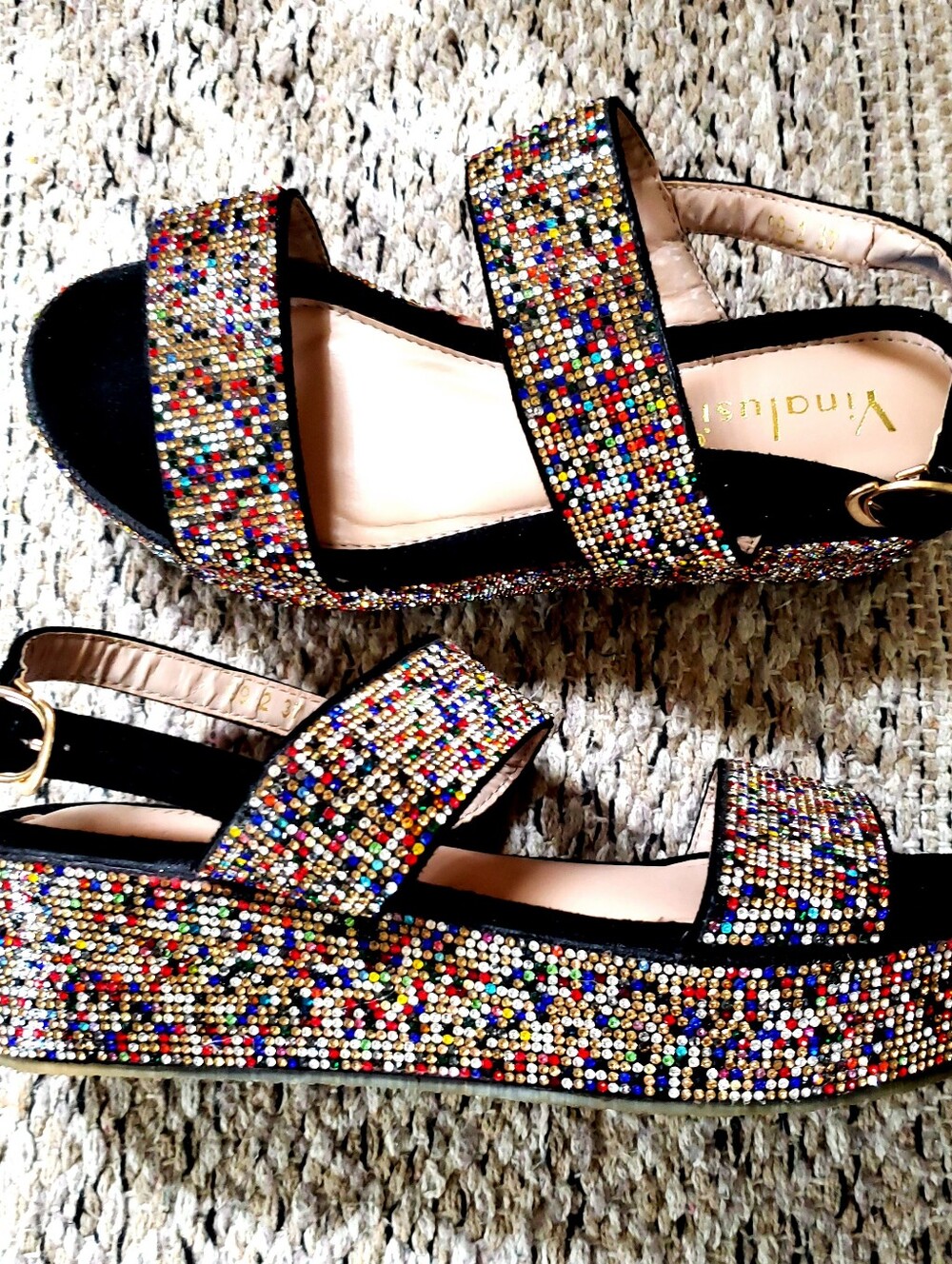 Women's Multicolor Rainbow Chunky Festival Jeweled Platform Summer Sandals 7.5 - Picture 7 of 9